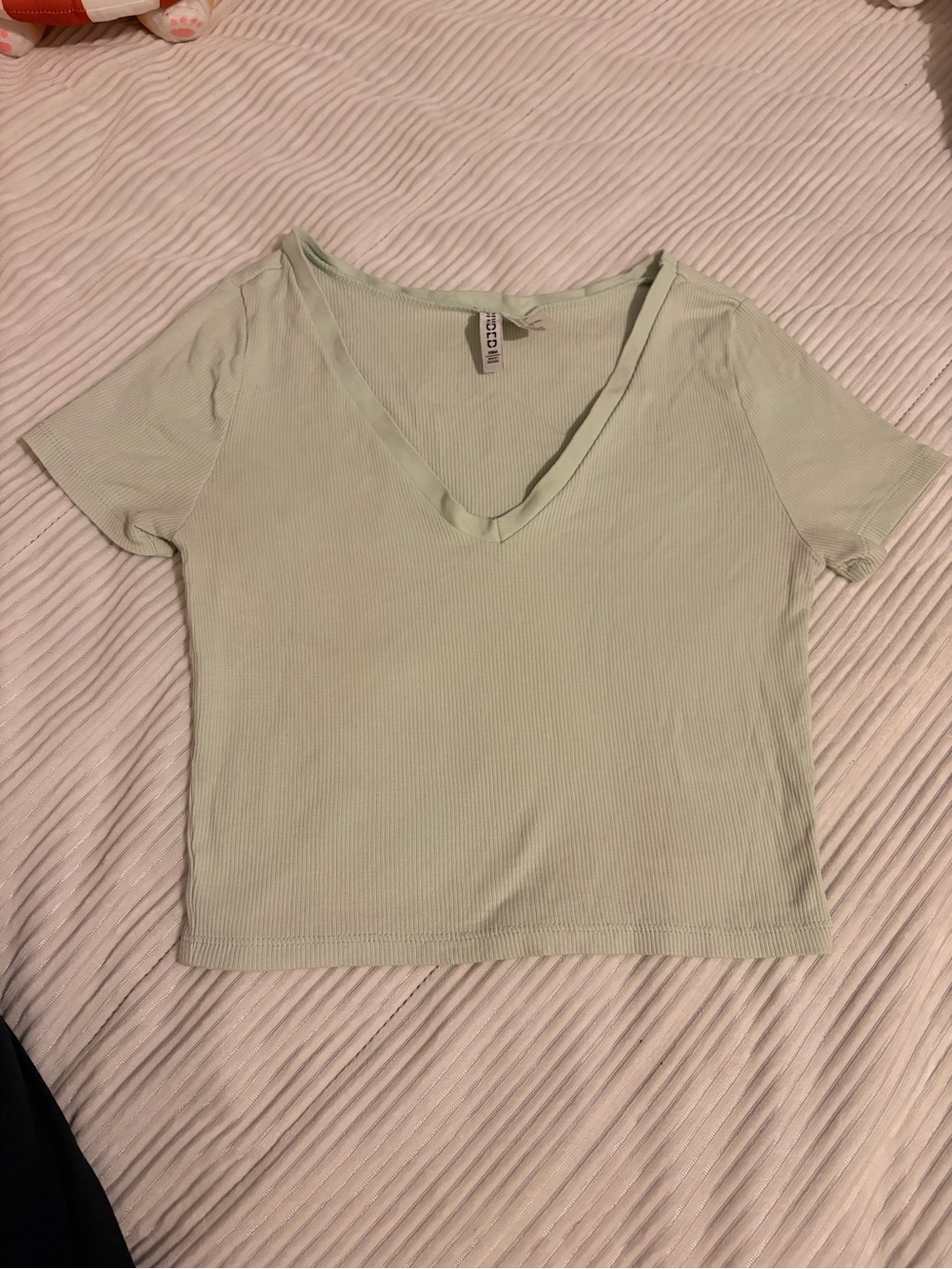 Divided Light Sage Ribbed V-Neck Crop Top